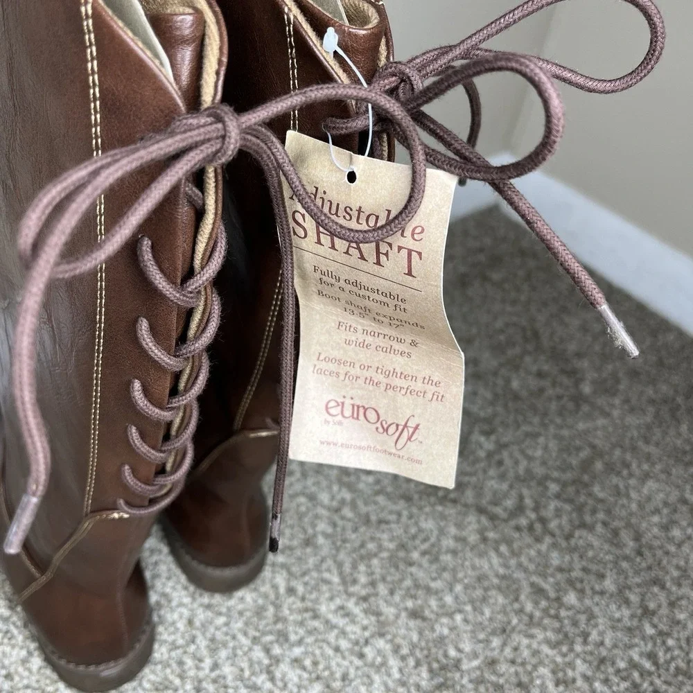 Eurosoft Riding Knee Length Boots Adjustable Calf Shaft Brown 7.5 Equestrian NWT